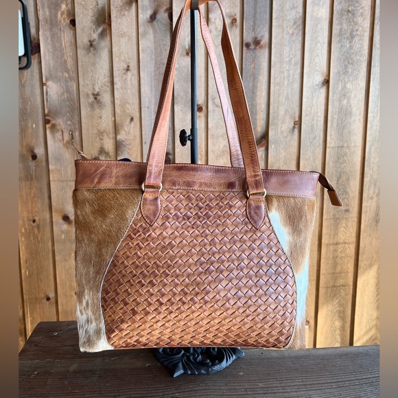 Fall New Vintage Look Cowhide Woven oil rubbed woven Leather  Bag Tote satchel - Picture 3 of 12
